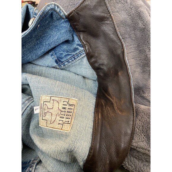 Robert Comstock Denim Jacket Mens Large Blue Leather Collar Made in Italy - Picture 11 of 15